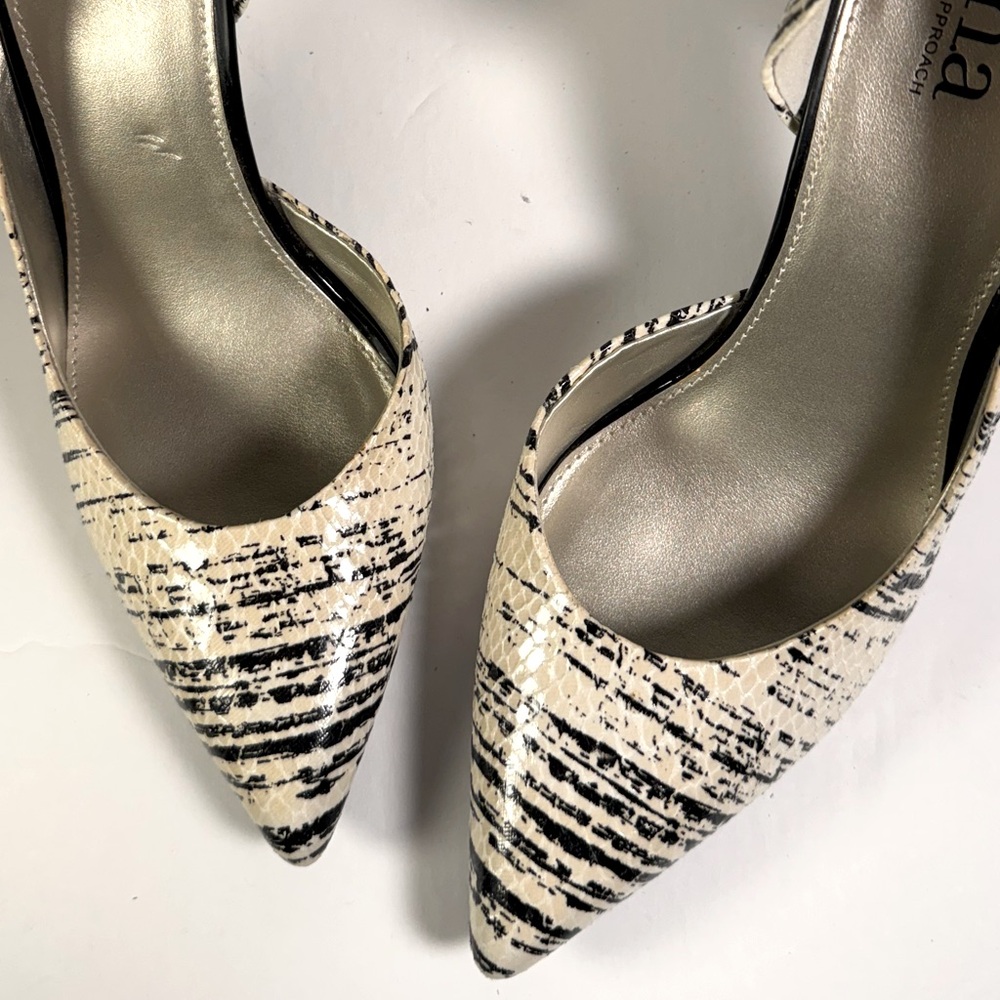 a.n.a Cream and Black Patterned Heels with Snake Skin Texture